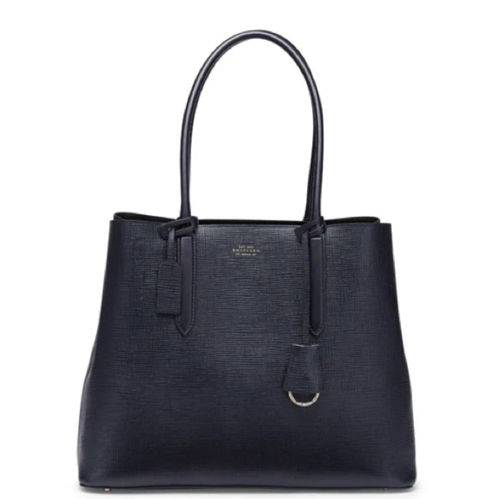 🔥 Smythson Panama cross-grain leather business shoulder bag - navy - Picture 4 of 12